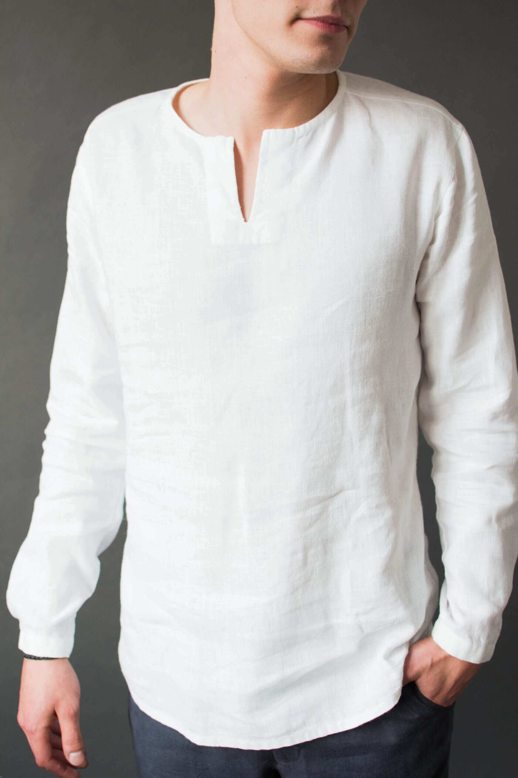 White v-neck linen shirt